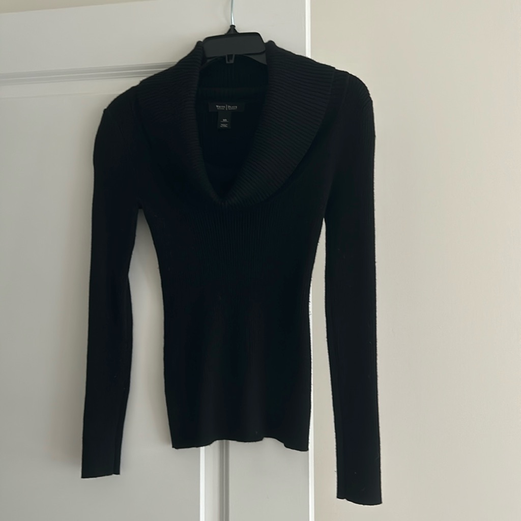 Whbm Long Sleeve Cowl Neck With Metallic Threads, Black, Size Xs